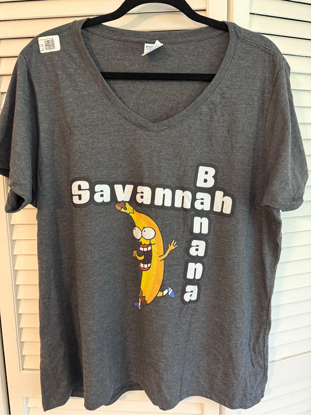 Savannah Banana  V-Neck Tee - Gray with Yellow Banana
